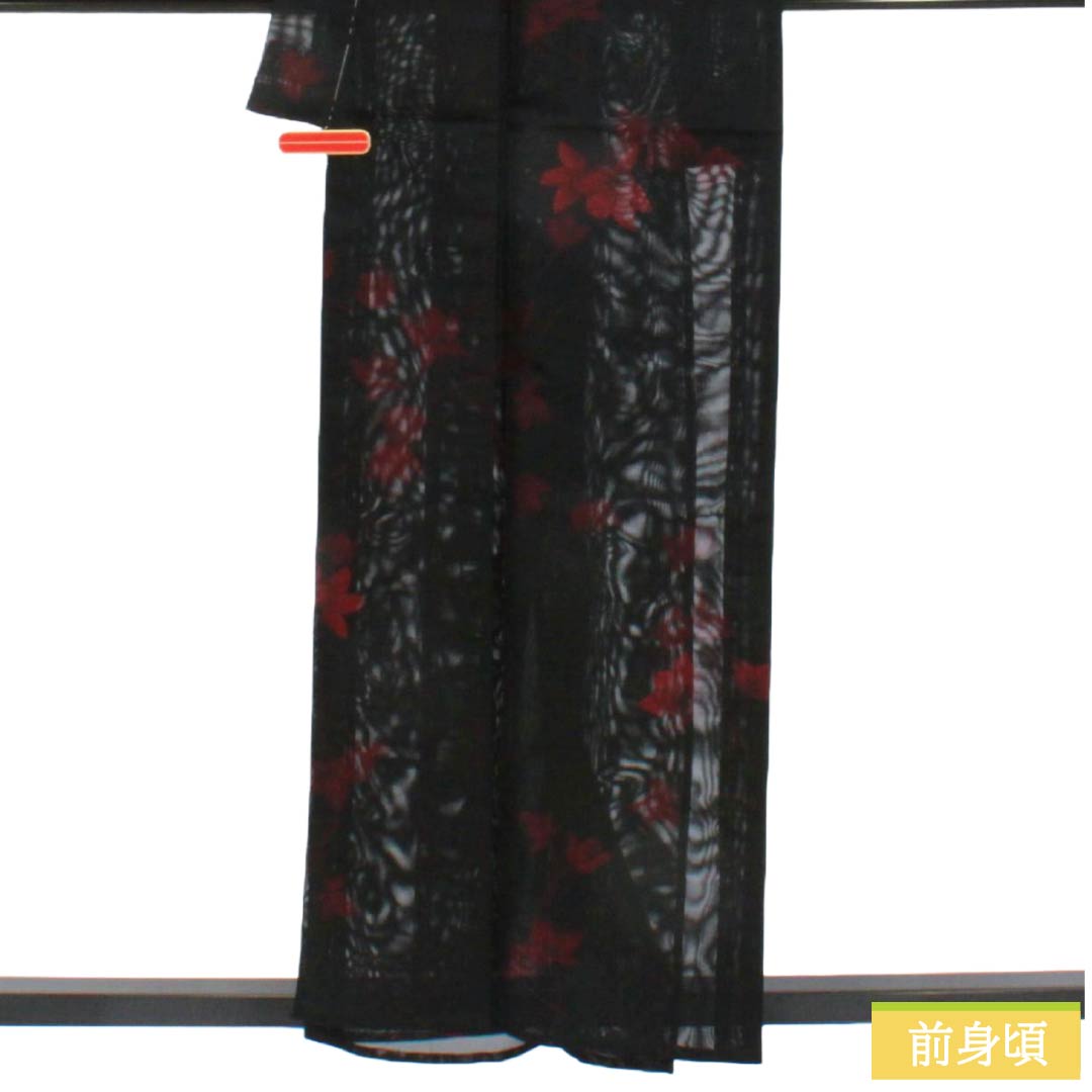 夏物 正絹 お召 Sランク 身丈158cm 裄丈64cm 草花模様 紗 黒系 1132006392310