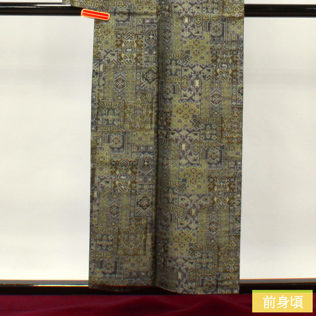 Tsumugi silk Length 159.5cm Sleeve length 65.5cm Geometric pattern S rank Awase Gradient 1116003032399