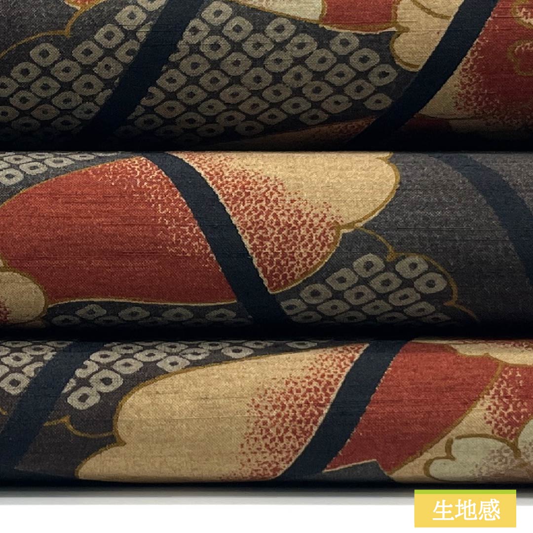 （京袋帯）名古屋帯 ポリエステル Aランク 京袋帯 染め帯 源氏香 花模様 帯丈370cm 全通 カジュアル 黒系 1124010983310 開き仕立て