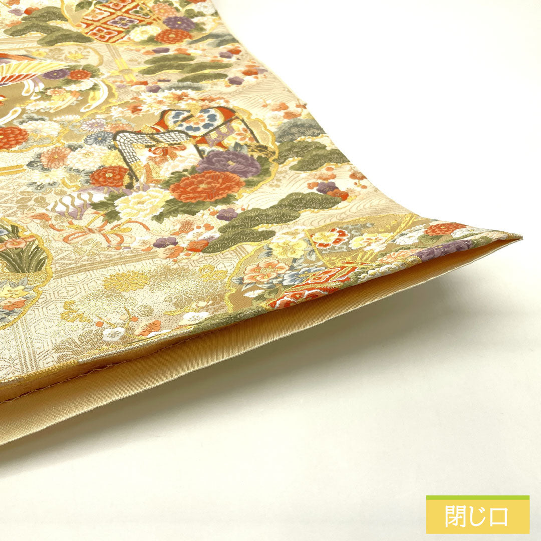 袋帯 正絹 Sランク 鏡裏花鳥文 西陣織 本金二重箔 雪輪 吉祥文様 帯丈436cm 六通 フォーマル 金系 1123016652321