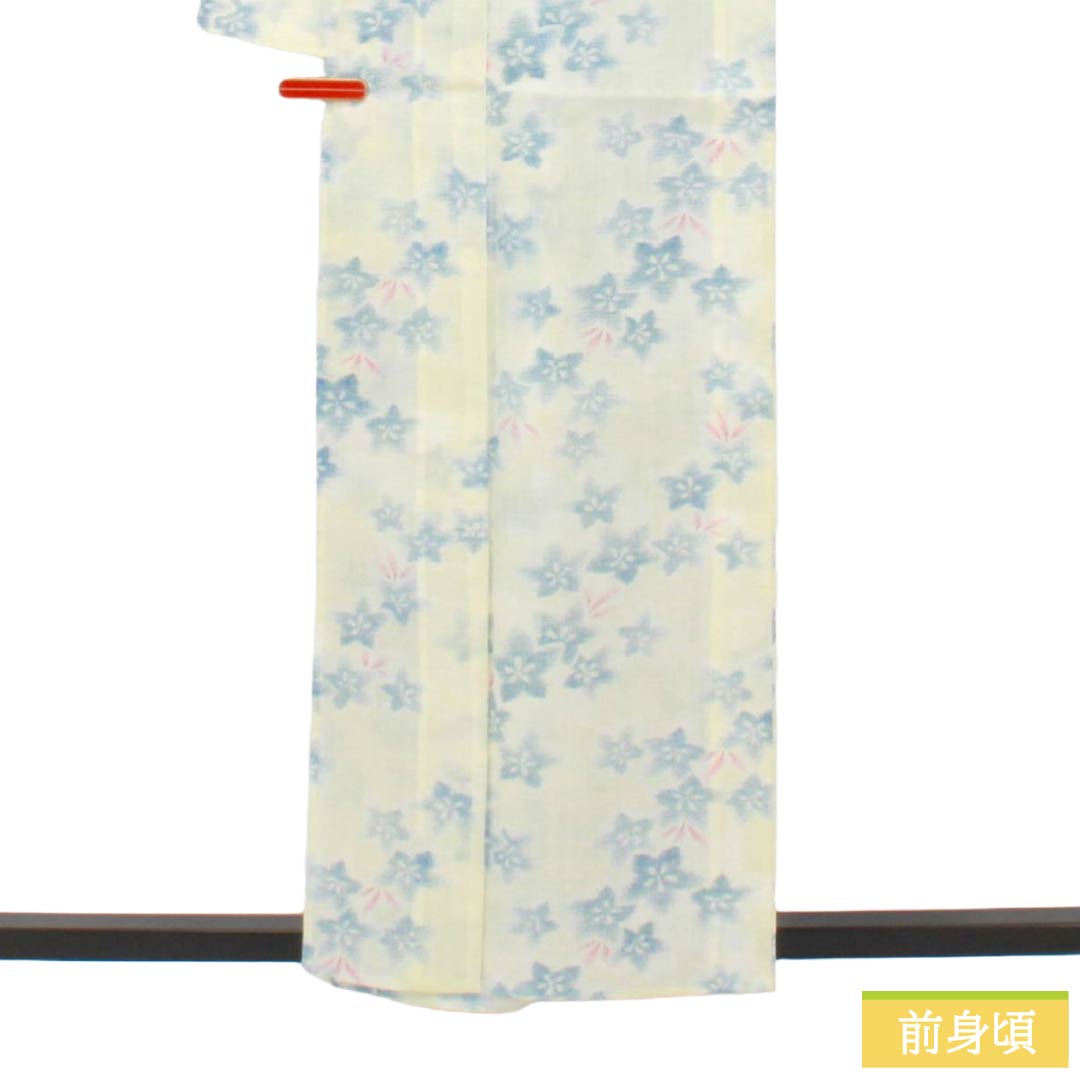 夏物 麻 紬 Sランク 身丈158.5cm 裄丈64cm 白百合色（しらゆりいろ） 夏上布 縮 花柄 紗 白系 1132003622311