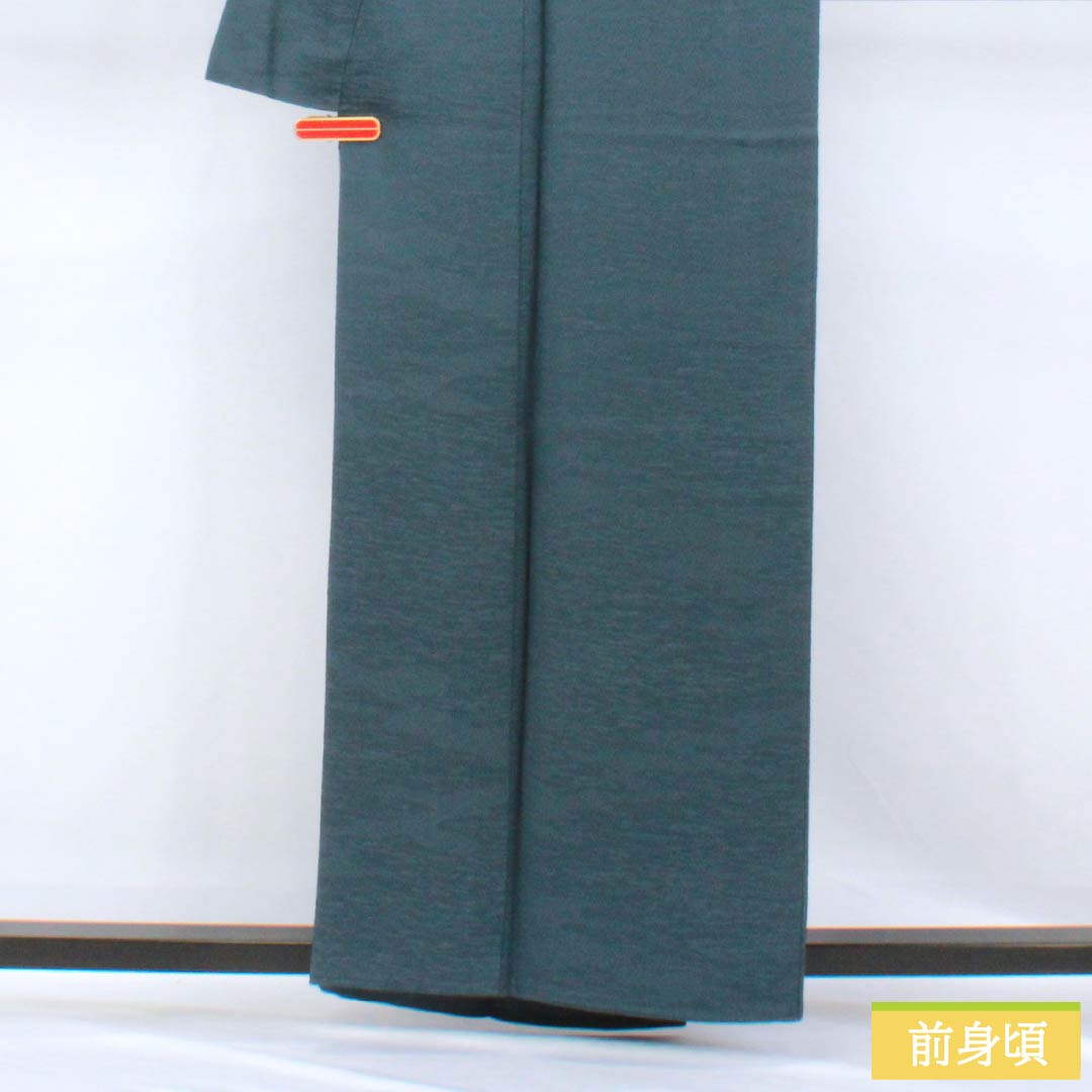 色無地 正絹 Sランク 身丈160cm 裄丈67cm 熨斗目花色（のしめはないろ） 一つ紋 丸に三ツ柏 さざ波 袷 青系 1114002552417