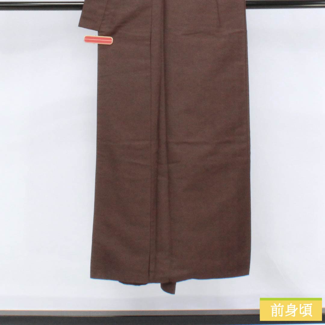 男物 正絹 Sランク 身丈143cm 裄丈66cm  焦色（こがれいろ） 紬地 アンサンブル 袷 茶系 1119001022414