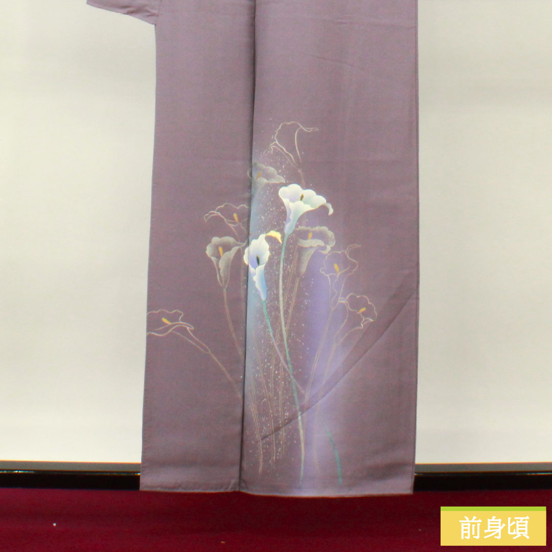 リサイクル着物】訪問着 正絹 袷 身丈157.5cm 裄丈64.5cm 中滅紫色