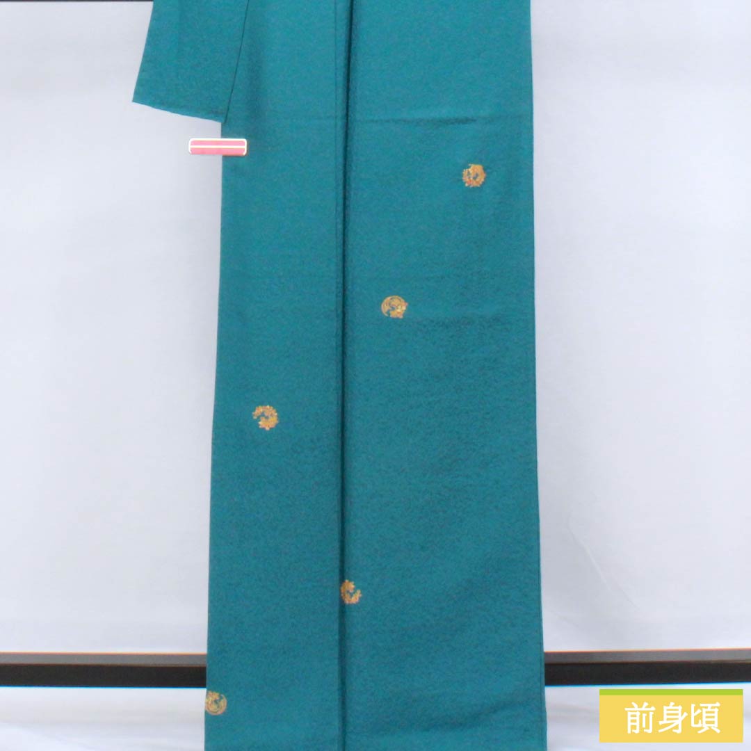 小紋 正絹 身丈165cm 裄丈66.5cm 袷 納戸色（なんどいろ） 花輪 京友禅 Sランク 青系 1115006282517