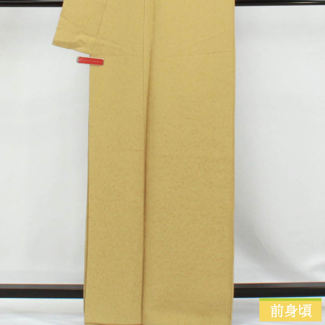 色無地 正絹 Sランク 身丈164cm 裄丈64.5cm 梨子色（なしいろ） 綸子 草花 袷 黄系 1114002242423