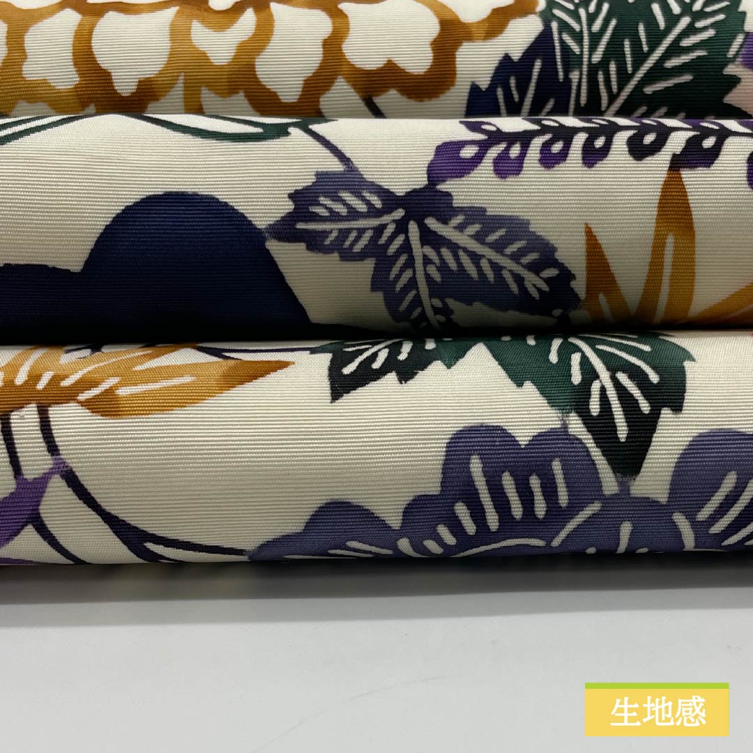 名古屋帯 生成り色（きなりいろ） 京紅型 牡丹 紅葉 帯丈348cm 正絹 Aランク 六通 カジュアル クリーム系 1124006773315 開き仕立て