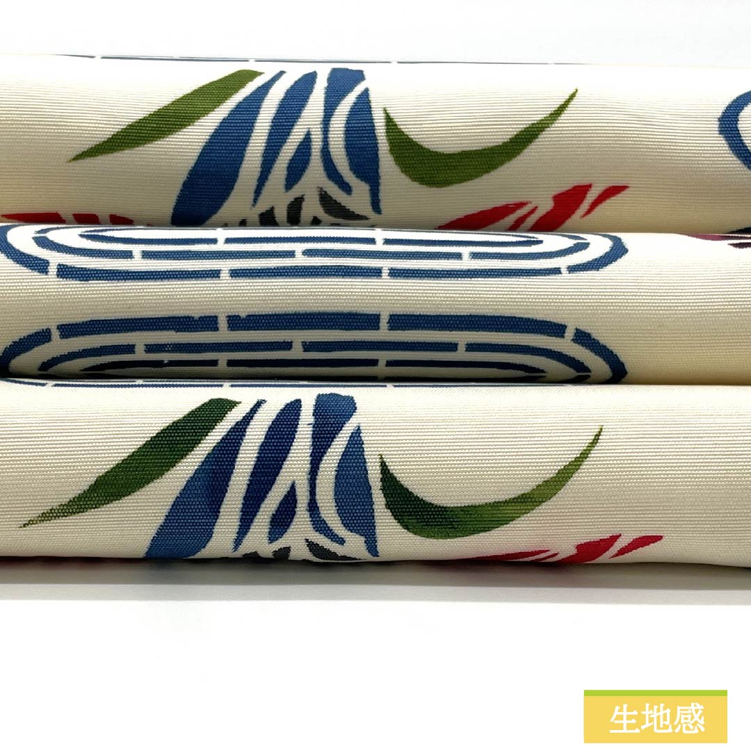 名古屋帯 生成り色（きなりいろ） 京紅型 紅型調模様 花模様 帯丈352cm 正絹 Aランク 全通 カジュアル クリーム系 1124007233315 開き仕立て