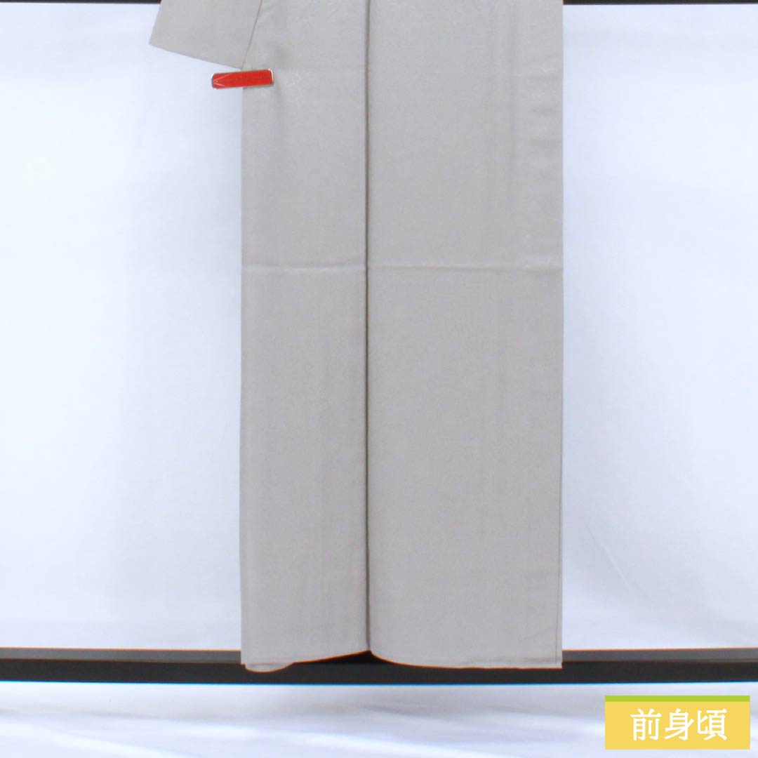 色無地 正絹 Sランク 身丈154cm 裄丈64cm 錫色（すずいろ） 一つ紋 丸に片喰 唐草 単衣 グレー系 1114002382222