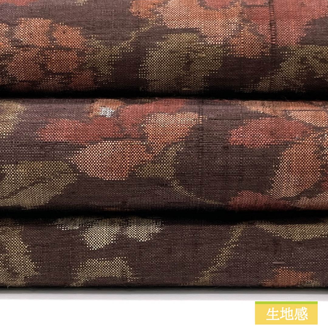 名古屋帯 正絹 Sランク 紅檜皮色（べにひわだいろ） 更紗文様 紬地 帯丈362cm 六通 カジュアル 茶系 1124009342314 名古屋仕立て