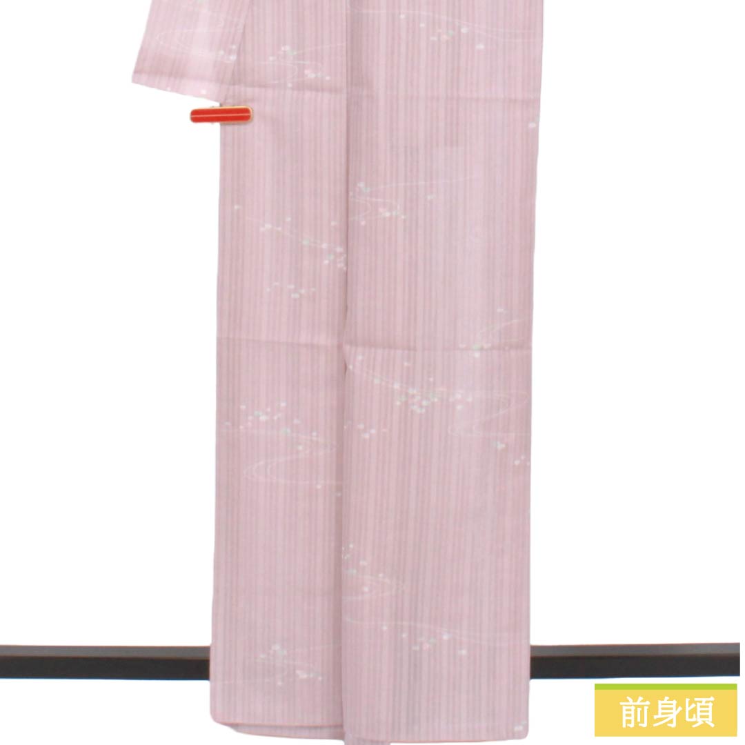 夏物 ポリエステル 小紋 Aランク 身丈163cm 裄丈62cm 白梅色（しらうめいろ） 流水 水玉 洗える着物 紗 ピンク系 1132005213413