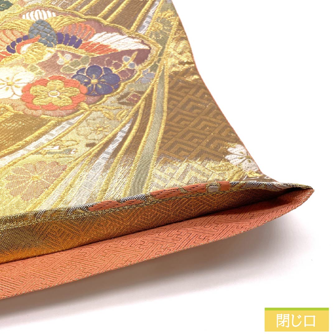 袋帯 正絹 Sランク 佐賀錦 振袖用 古典柄 鳳凰 五三の桐 帯丈432cm 六通 フォーマル 金系 1123015942321