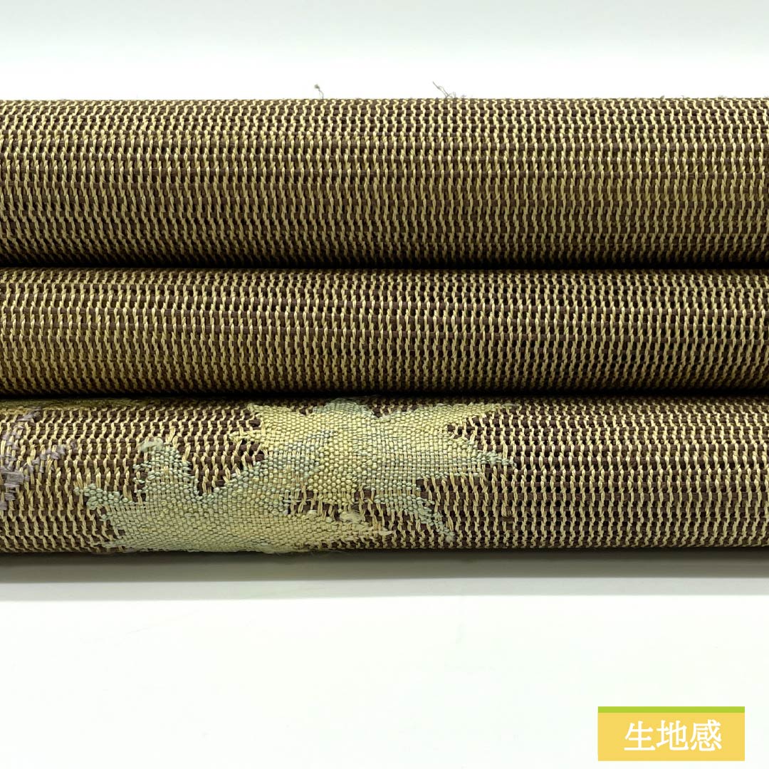 名古屋帯 正絹 藁色（わらいろ） 夏帯 紅葉 楓 帯丈355cm Sランク ポイント柄 セミフォーマル ベージュ系 1124008192325 松葉仕立て