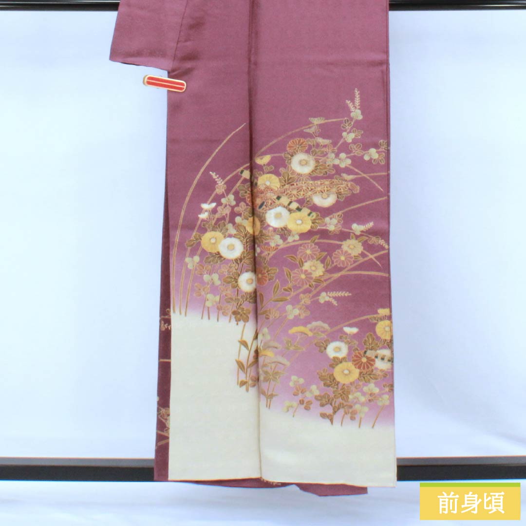 リサイクル着物】訪問着 正絹 Sランク 袷 身丈155.5cm 裄丈63cm 滅紅色