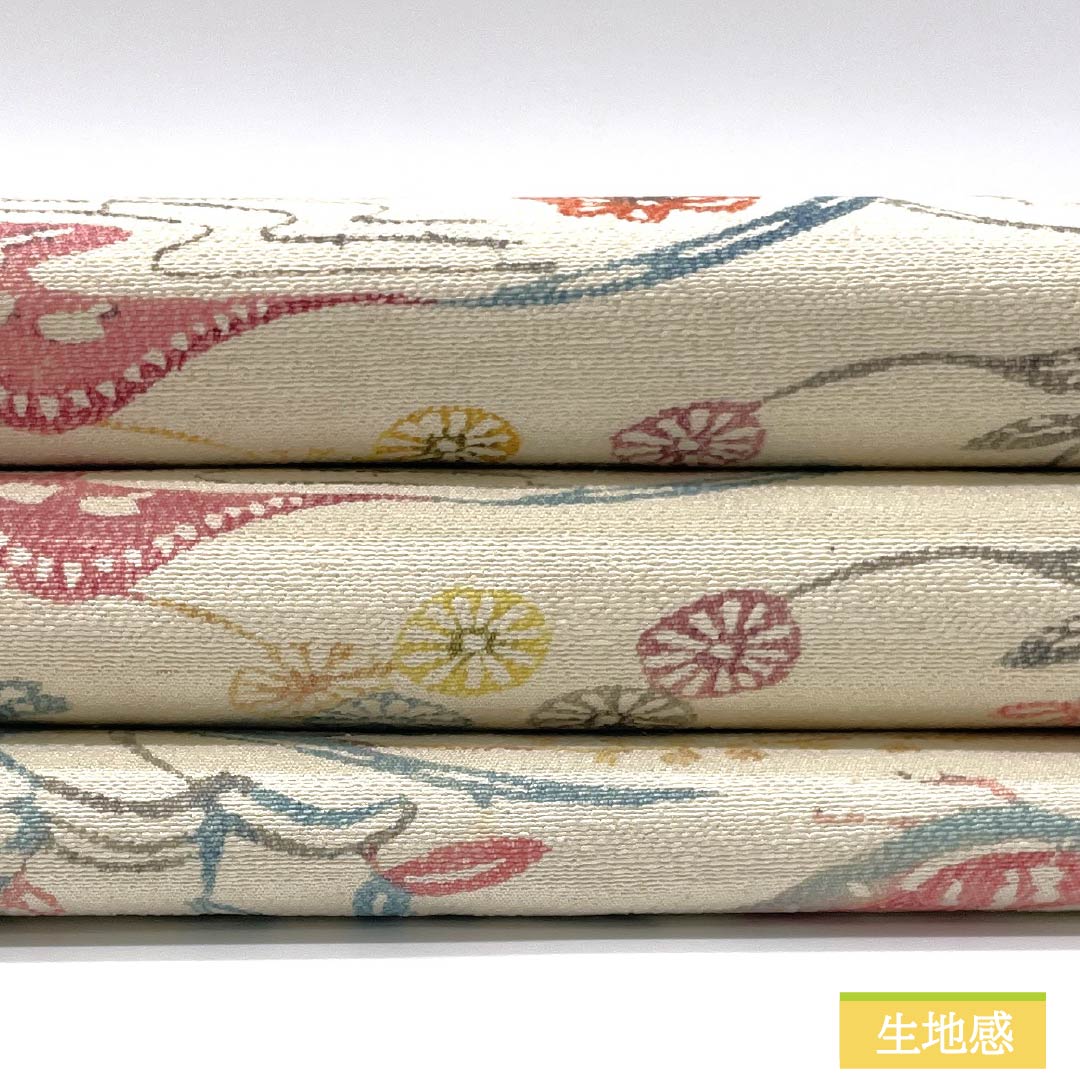 Nagoya Obi, Pure Silk, Grade A, Off-White, Kyoto Bingata Floral Pattern, Toyama, 340cm Long, Full Length, Casual, Cream, Product Number: 1124009233315, Nagoya Style