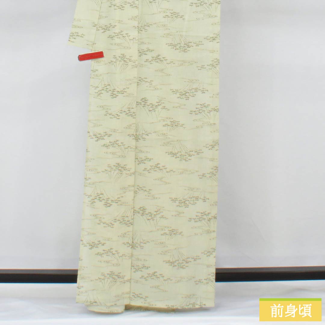 紬 ポリエステル Sランク 身丈163.5cm 裄丈63.5cm 白百合色（しらゆりいろ） 竹 流水 洗える着物 単衣 白系 1116004082411