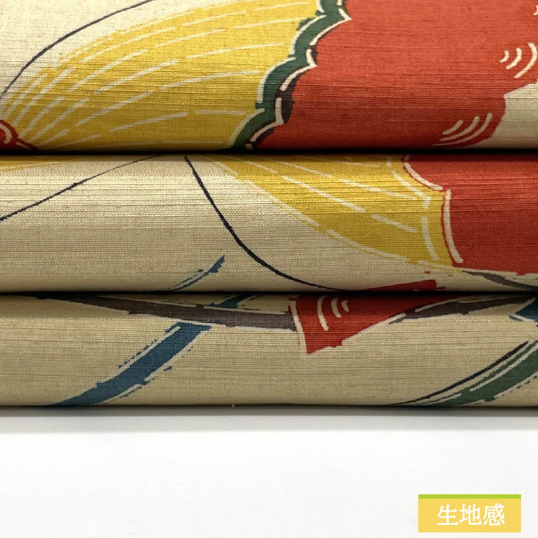 Nagoya Obi, Pure Silk, S-Rank, Torinoko Color, Stencil Dyed with Dew Grass and Butterfly Patterns, Length 365cm, Six-Ply, Casual, Beige, Product Number 1124009322325, Nagoya Style