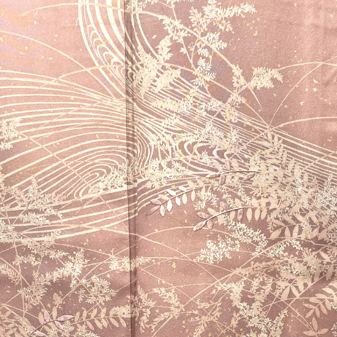 訪問着 袷 身丈157.5cm 裄丈62.5cm 退紅色 流水 草花模様 正絹 Aランク ピンク系 1112002183313