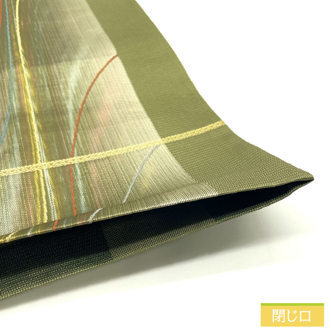 袋帯 正絹 Sランク 柳茶色（やなぎちゃいろ） 紹巴織 スペクトル 日本伝統工芸絣  帯丈436cm 六通 カジュアル 緑系 1123016552319