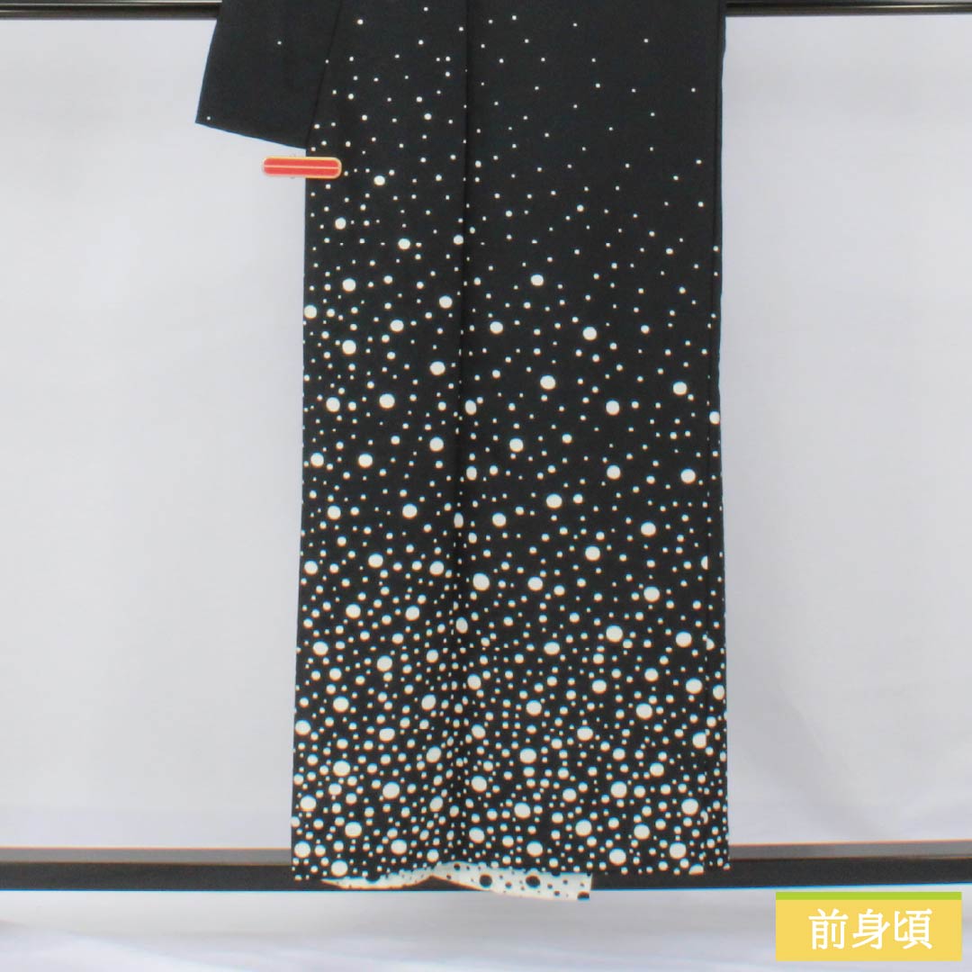 訪問着 ポリエステル Aランク 単衣 身丈154.5cm 裄丈63cm ドット柄 洗える着物 モノトーン 1112006153227
