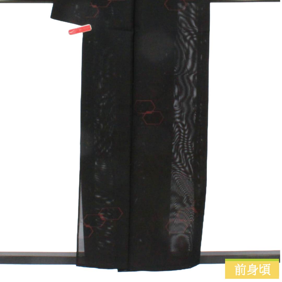 夏物 正絹 お召 Bランク 身丈157cm 裄丈65.5cm 幾何学模様 紗 黒系 1132006444310