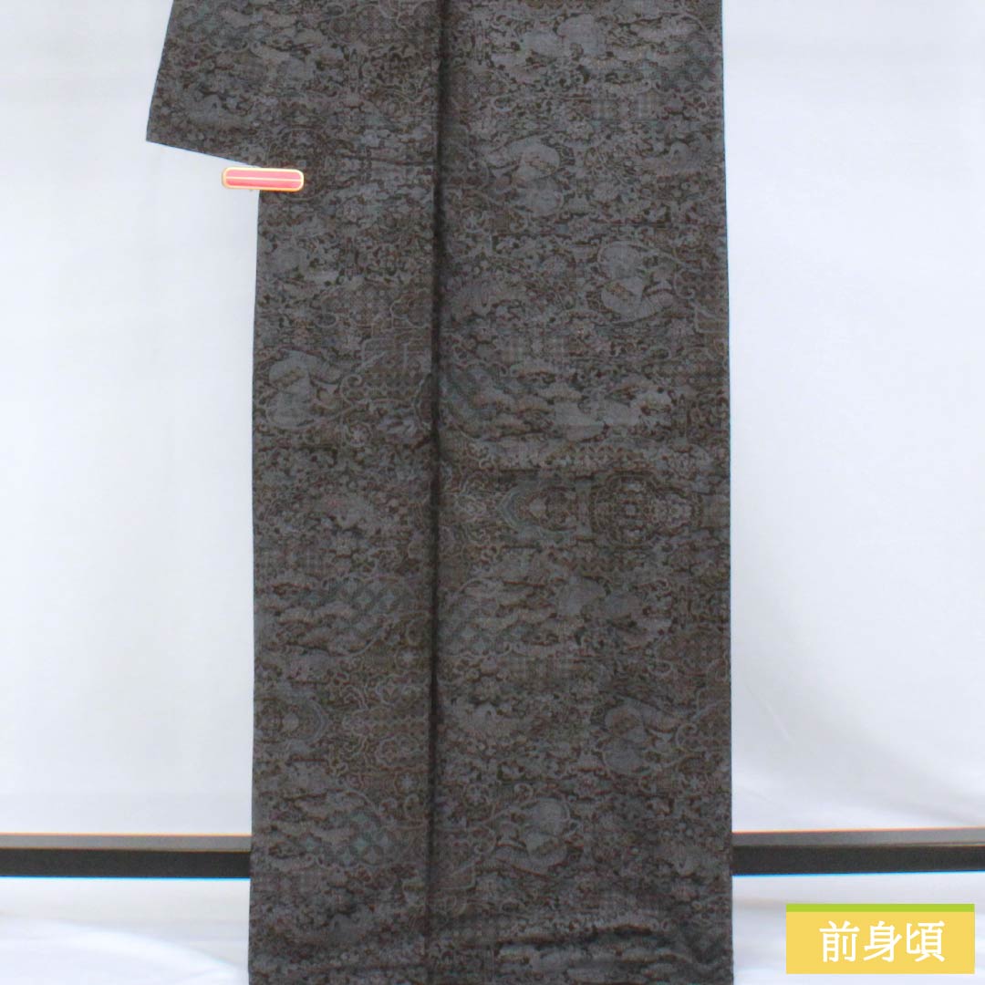 リサイクル着物】紬 正絹 Aランク 身丈168cm 裄丈69cm つるば鼠色