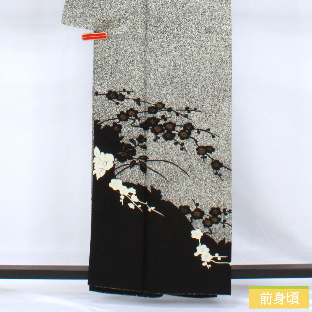 Homongi Silk S-rank Awase Length 159.5cm Sleeve Length 66cm Tataki Dye Plum Monochrome 1112007662327