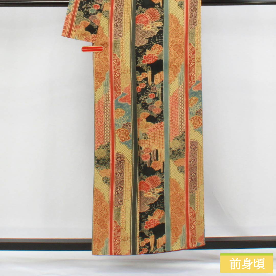 小紋　付け下げ　フルセット　着物　正絹　古典柄　　花　茶　H2 1AD1279000-318x424.jpg