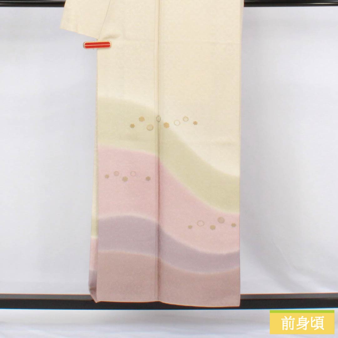 訪問着 正絹 Sランク 袷 身丈158cm 裄丈66cm 生成り色（きなりいろ） 付下げ 京友禅 雪輪 白系 1112006782311