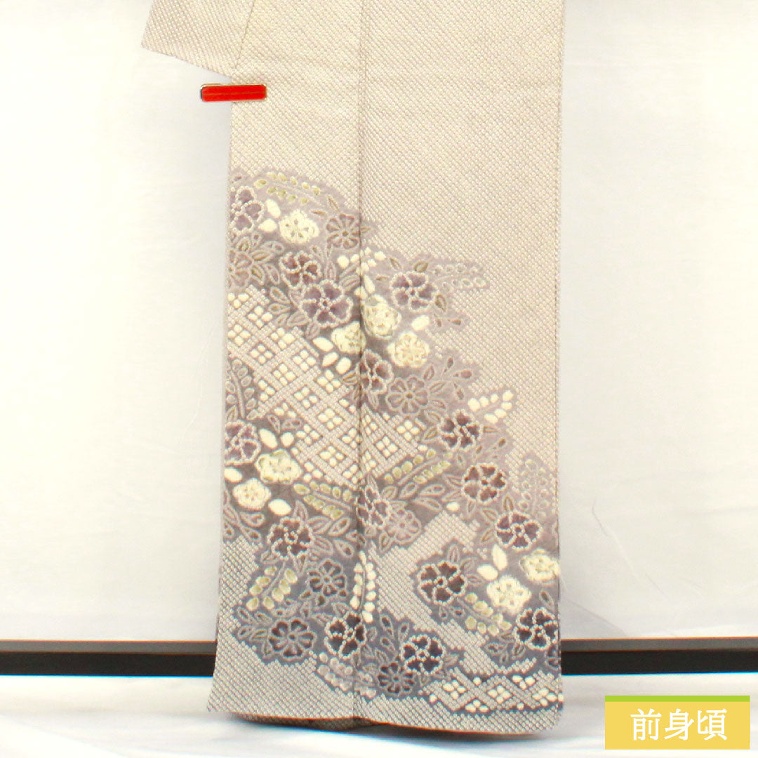 訪問着 正絹 袷 身丈161.5cm 裄丈61.5cm 淡紫色（たんししょく） 総絞り 辻ヶ花 Aランク 紫系 1112005473420