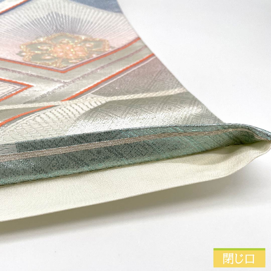 袋帯 正絹 銀色（ぎんいろ） 菱 華文 帯丈428cm Sランク 六通 フォーマル 銀系 1123011962322
