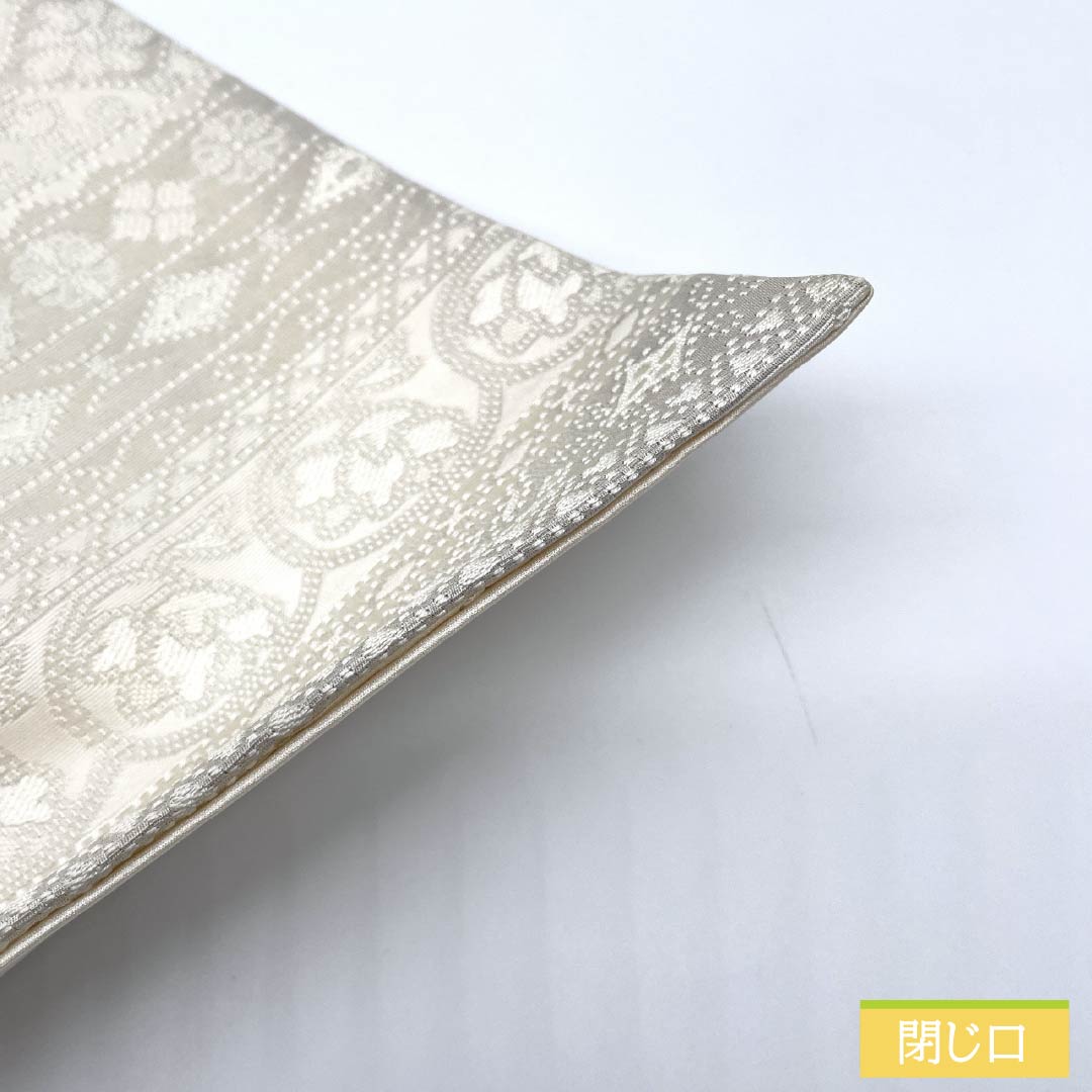 袋帯 正絹 胡粉色（ごふんいろ） 花丸文様 菱 帯丈460cm Aランク 全通 セミフォーマル 白系 1123012213411