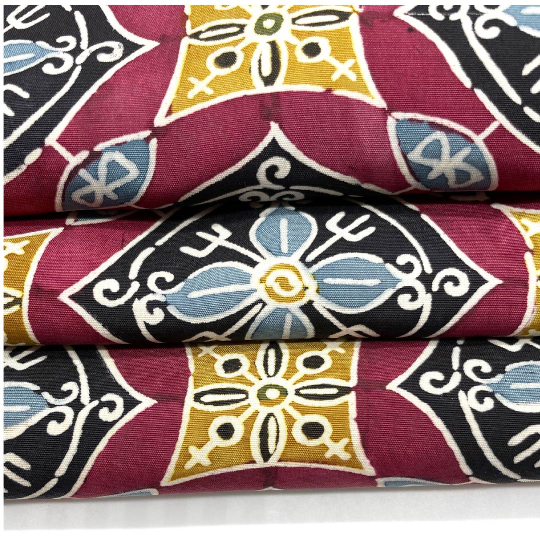 名古屋帯 臙脂色 幾何学模様 京紅型 帯丈342cm 正絹 Sランク 全通 カジュアル 紫系 1124003642320  名古屋仕立て