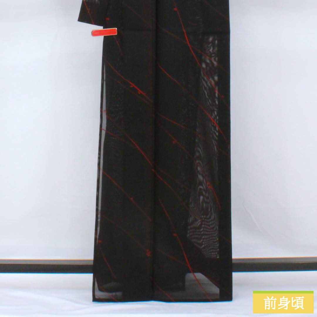 Summer pure silk komon length 165.5cm sleeve length 66.5cm branch fruit gauze S rank black 1132001992510