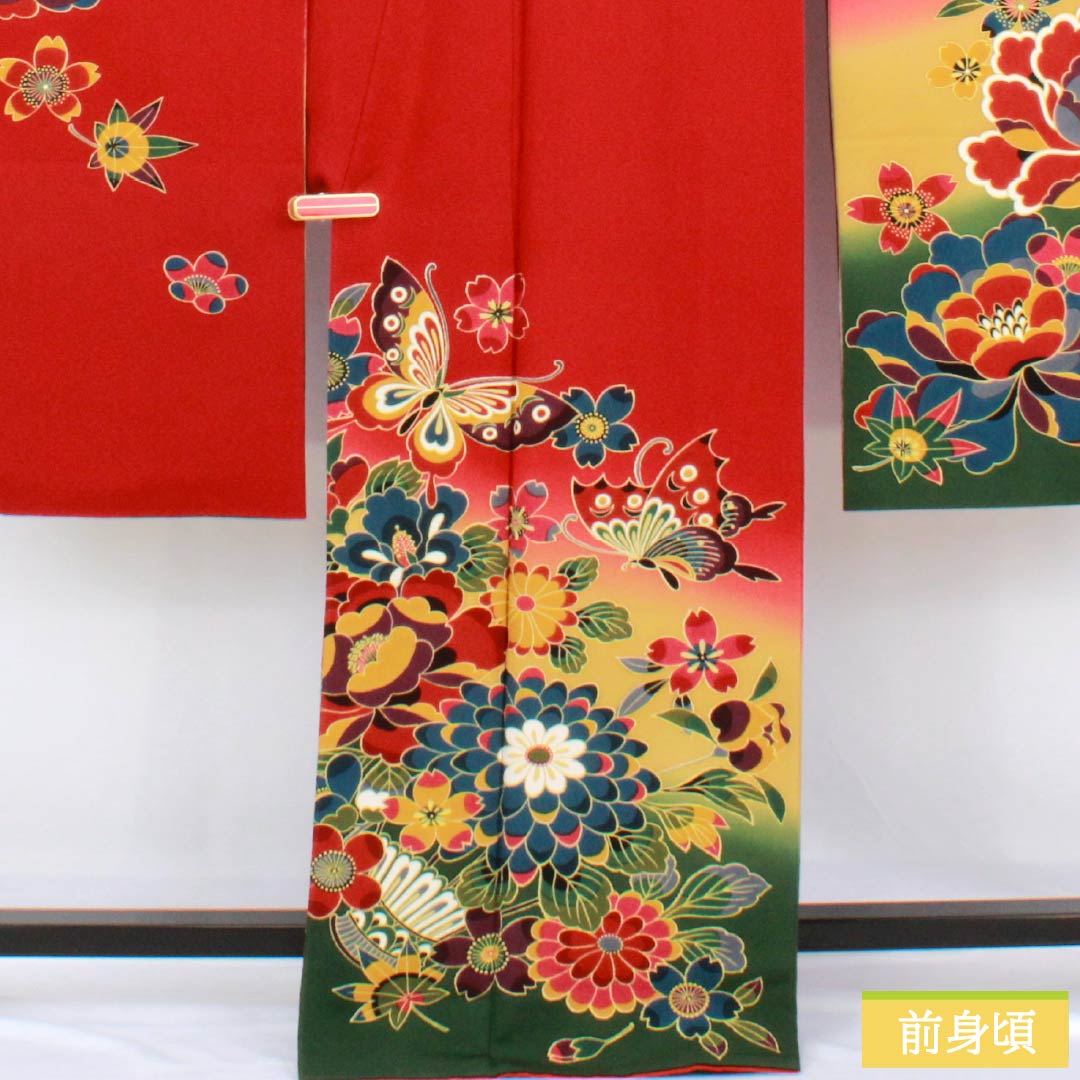 リサイクル着物】振袖 正絹 Sランク 身丈167cm 裄丈68cm 袷 柘榴色