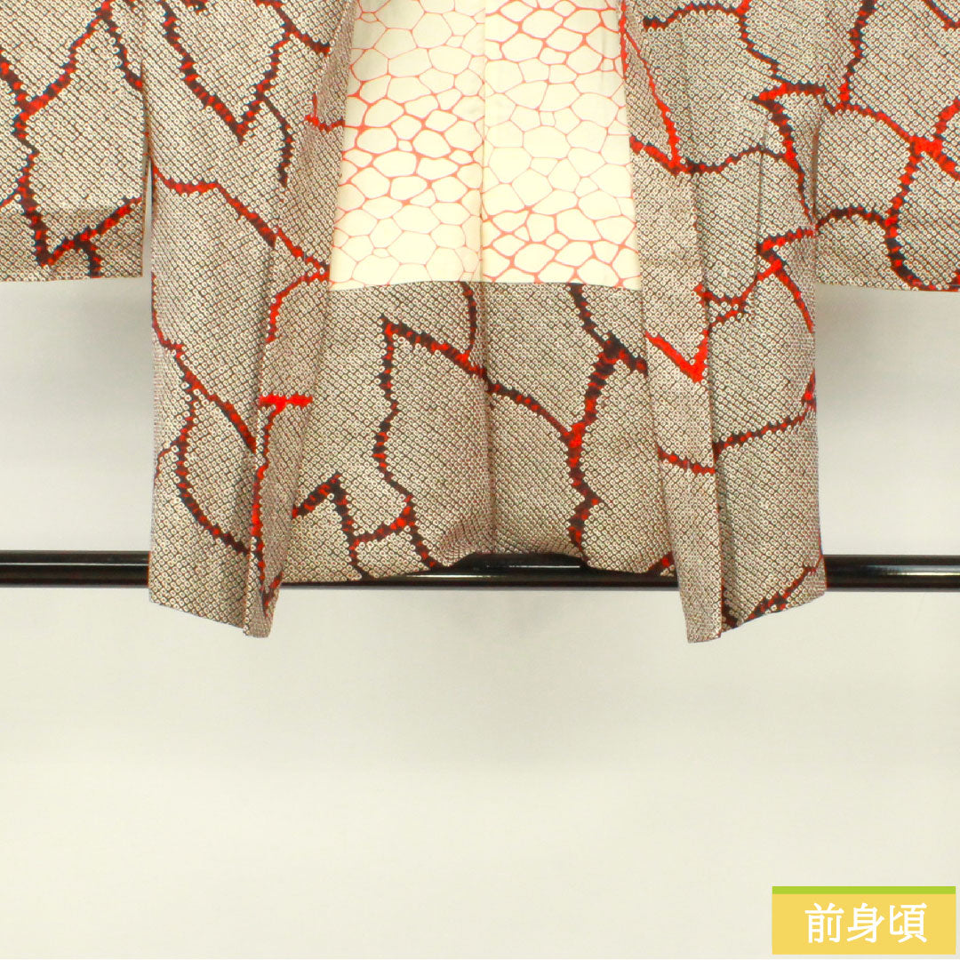 羽織 正絹 身丈78.5cm 裄丈65.5cm 総絞り 抽象模様 しつけ糸付き 未使用品 Sランク 袷 黒系 1117001082910