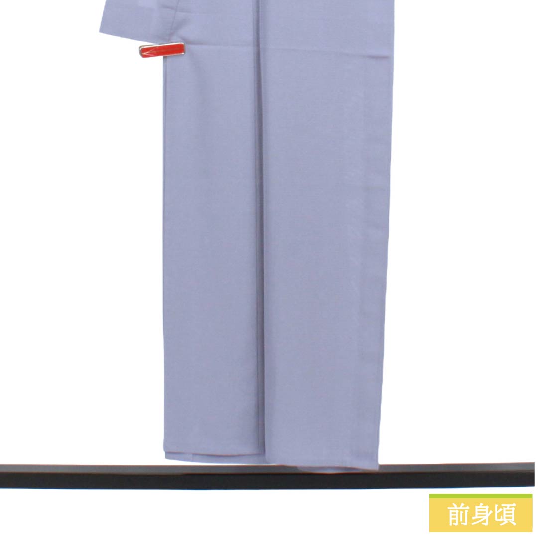 夏物 ポリエステル 色無地 Sランク 身丈150.5cm 裄丈63cm つるば鼠色（つるばねずいろ） 羽田登喜男監修 一つ紋 丸に違い鷹の羽 絽 紫系 1132005522120