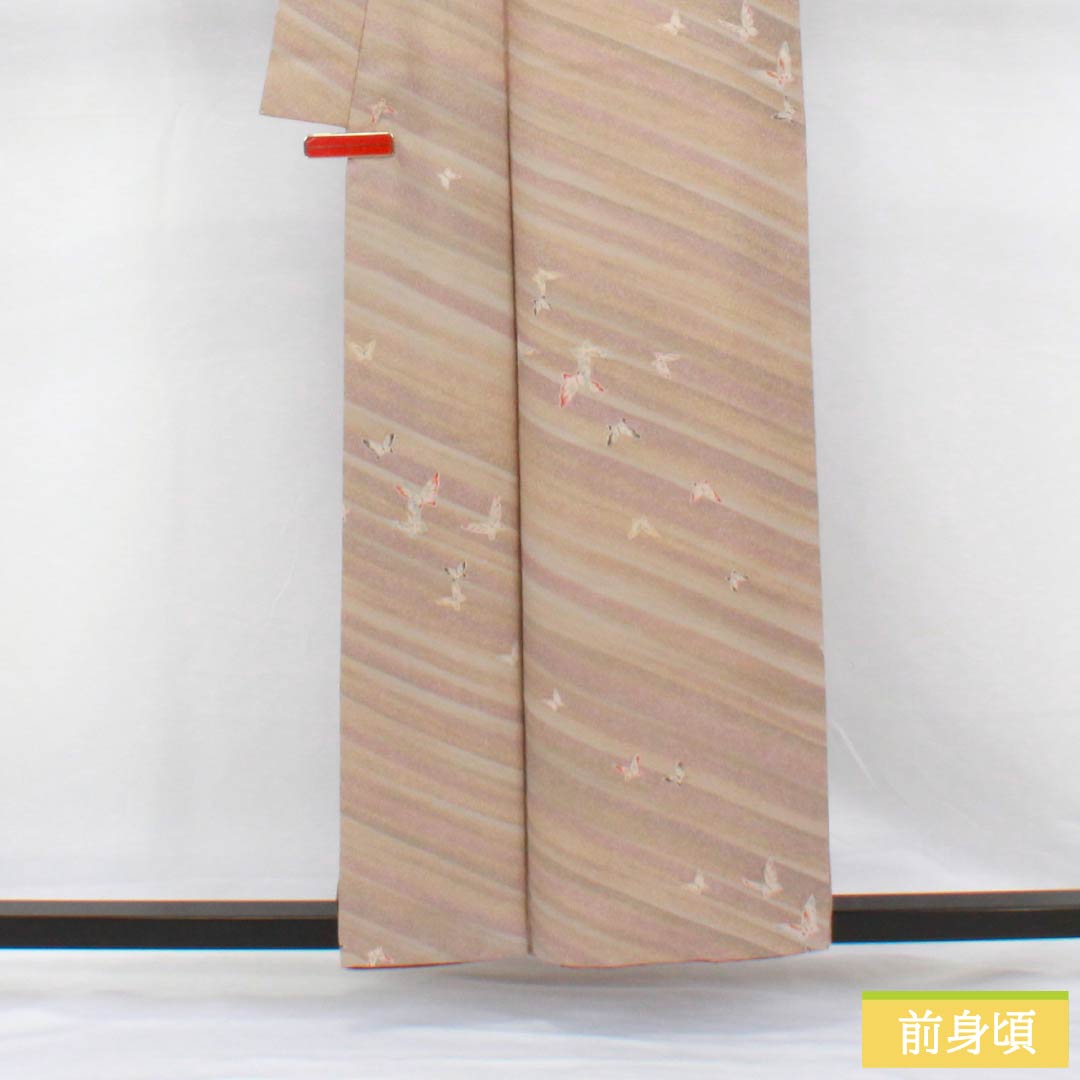 小紋 ポリエステル 身丈157cm 裄丈64.5cm 袷 ボカシ染 洗える着物 蝶 Aランク グラデーション系 1115005033399