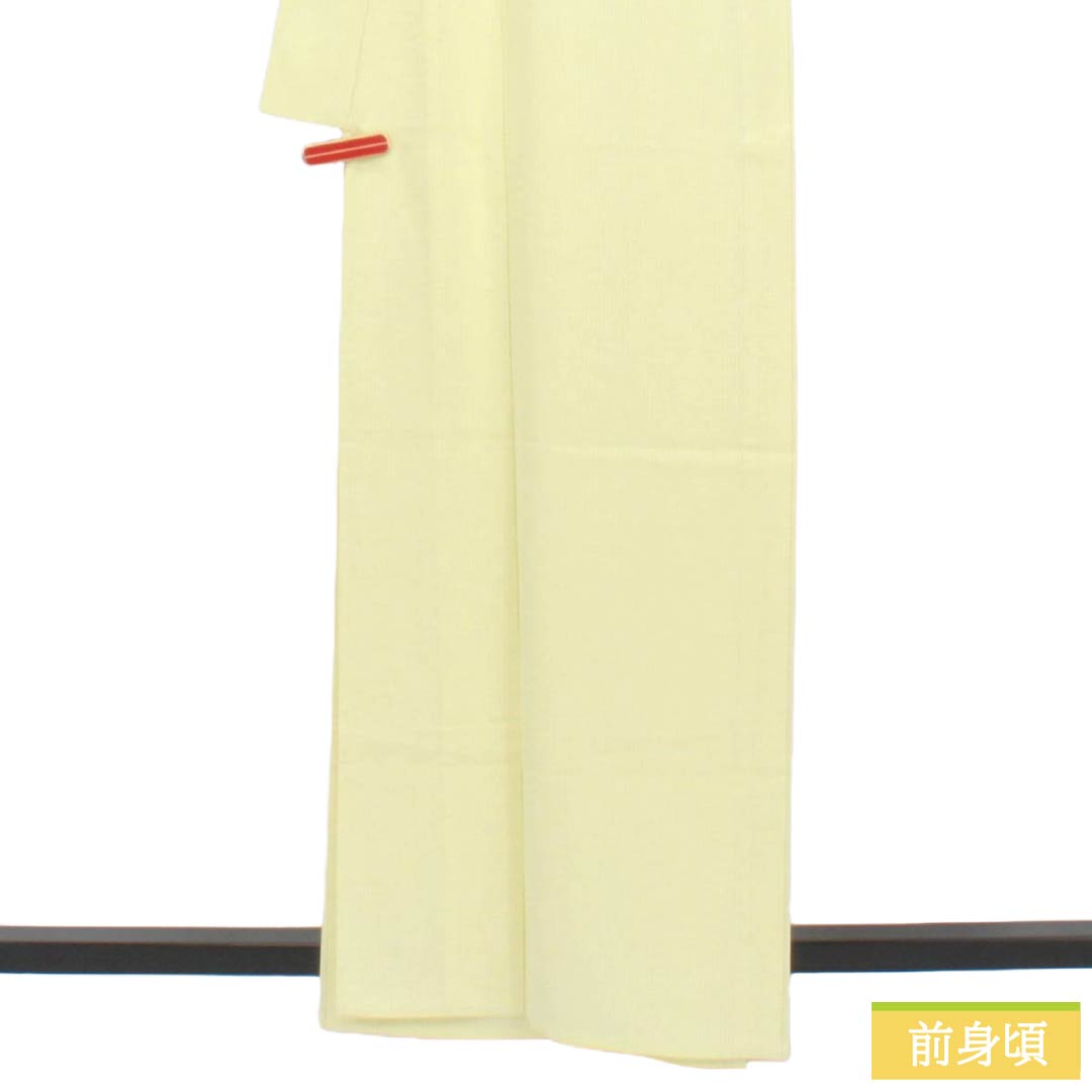 夏物 正絹 色無地 Sランク 身丈162cm 裄丈64.5cm 淡黄蘗色（うすきはだいろ） 竪絽 素無地 一つ紋 絽 黄系 1132003322423