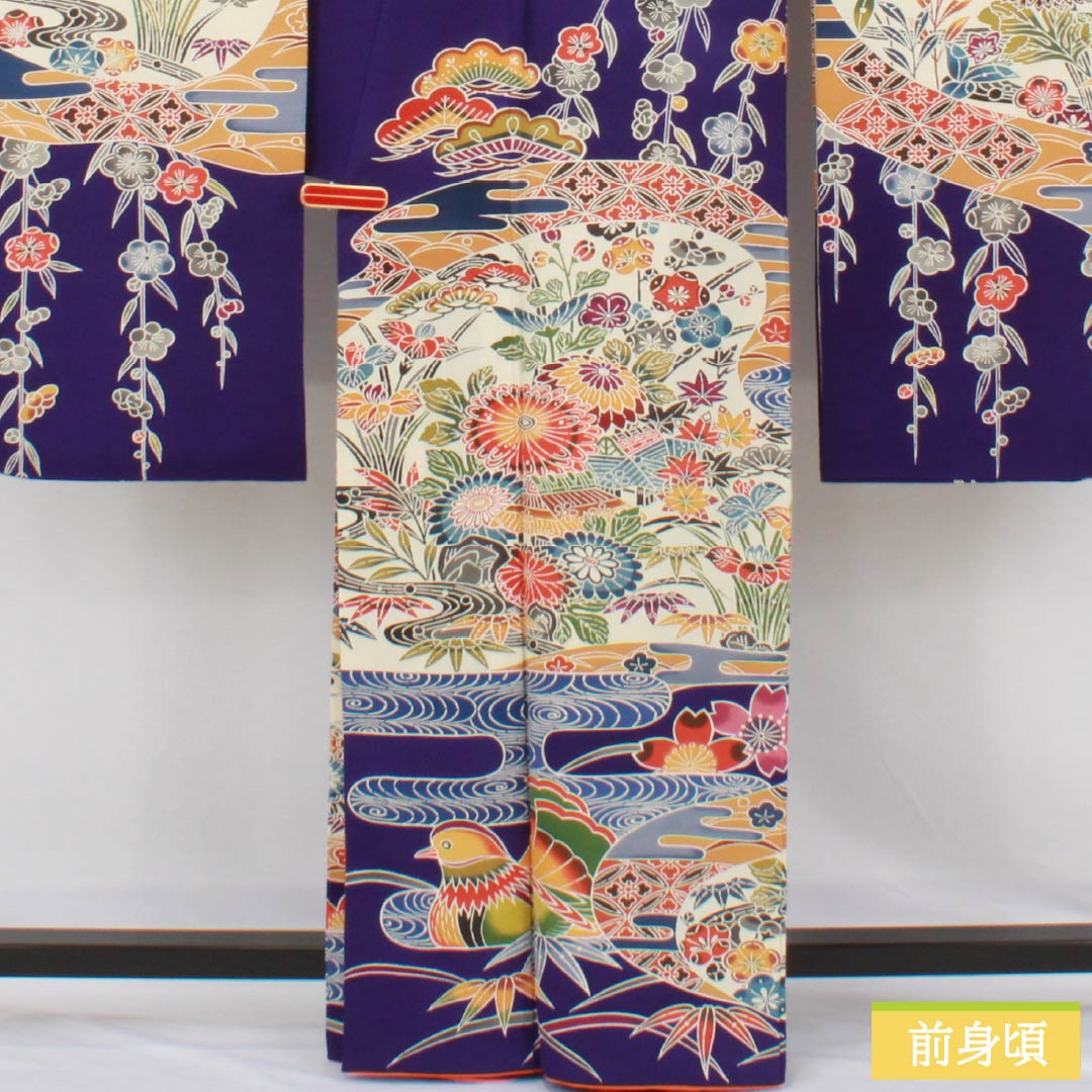 リサイクル着物】振袖 正絹 Aランク 身丈163cm 裄丈64cm 袷 青紫色