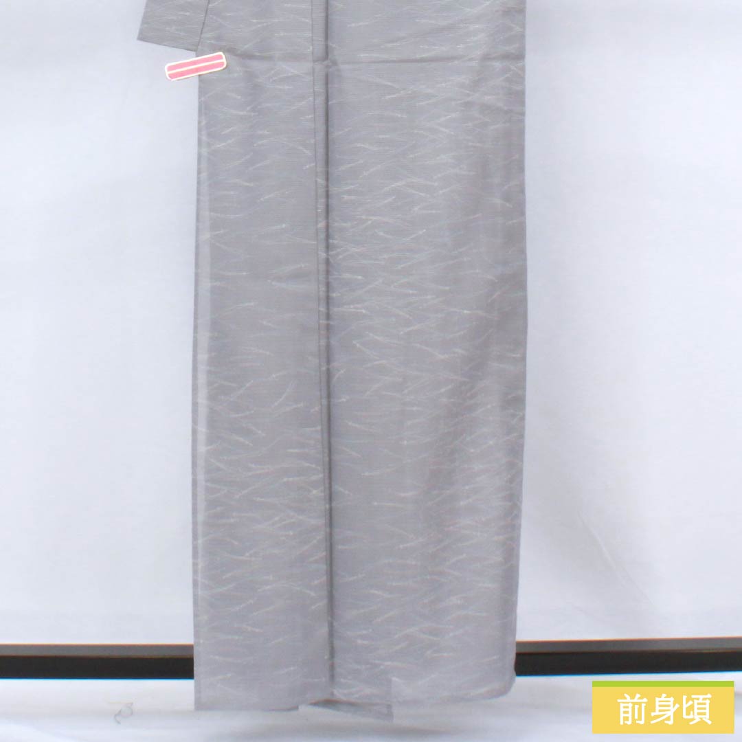 夏物 ポリエステル 小紋 身丈159cm 裄丈65cm 水銀色（すいぎんいろ） 松葉 洗える着物 絽 Sランク グレー系 1132002652322