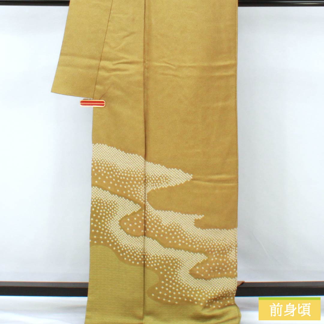リサイクル着物】訪問着 正絹 Aランク 袷 身丈175cm 裄丈66.5cm 黄橡色