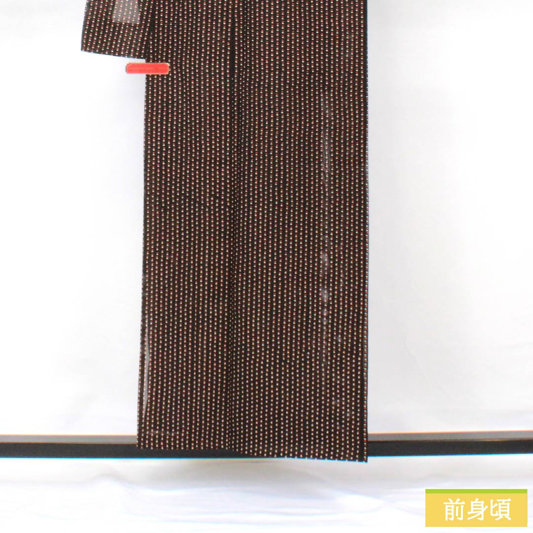 夏物 ポリエステル 小紋 身丈157cm 裄丈63.5cm ドット柄 洗える着物 絽 Aランク 黒系 1132002223310