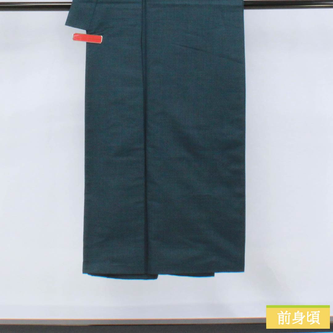 男物 正絹 Sランク 身丈139.5cm 裄丈64cm 伯林青色（べれんすいろ） 幾何学模様 アンサンブル 羽織紐付き 袷 青系 1119001302317