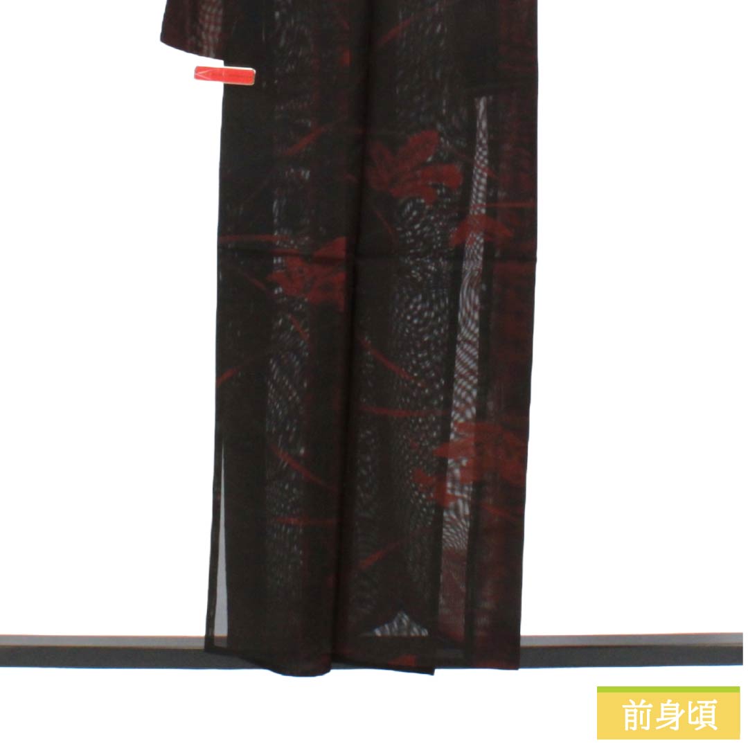 夏物 正絹 お召 Bランク 身丈155.5cm 裄丈62.5cm 暗紅色（あんこうしょく） 露芝 草花模様 紗 赤系 1132004264312