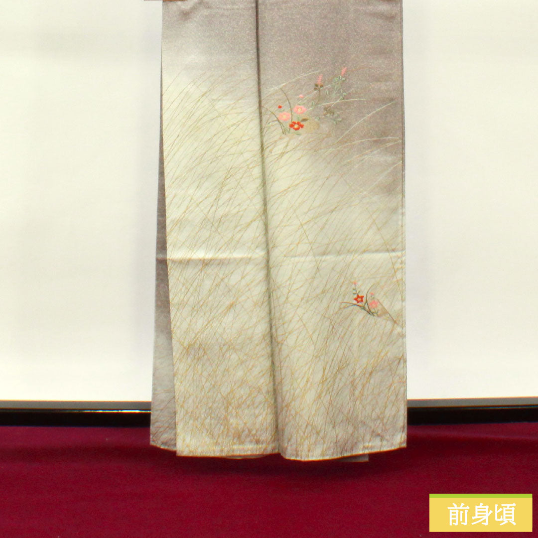 Homongi, pure silk, lined, length 161cm, sleeve length 65cm, dull purple, embroidery, A rank, gray, 1112003703422