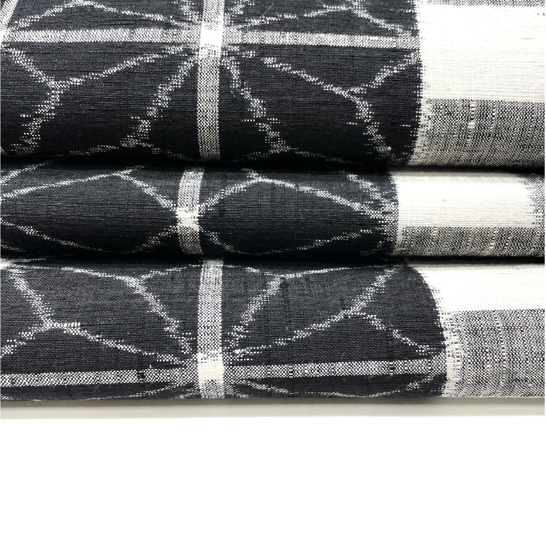 名古屋帯 麻の葉 市松 紬地 本真綿帯丈355cm 正絹 Aランク 六通 カジュアル 黒系 1124001553310  名古屋仕立て