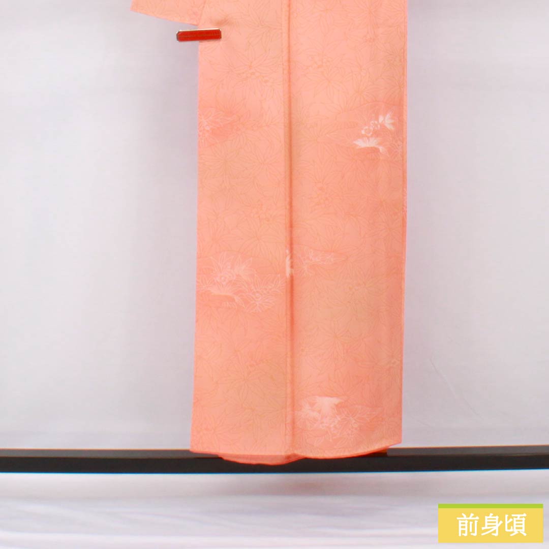 小紋 正絹 身丈150.5cm 裄丈62cm 袷 珊瑚色（さんごいろ） ボカシ染 抽象花 Sランク ピンク系 1115005472113
