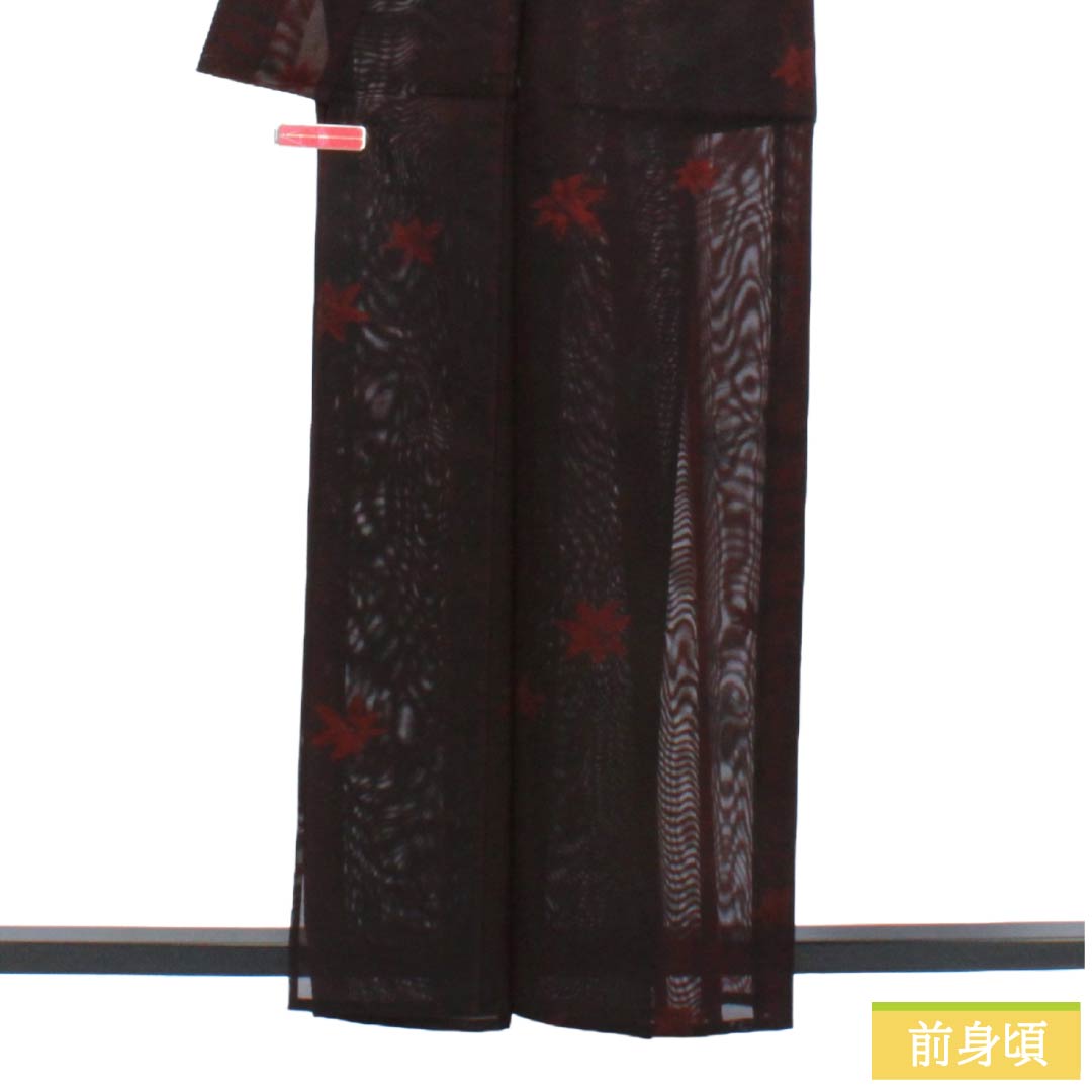 夏物 正絹 お召 Aランク 身丈160cm 裄丈63.5cm 暗紅色（あんこうしょく） 紋紗 紅葉 紗 赤系 1132004373412