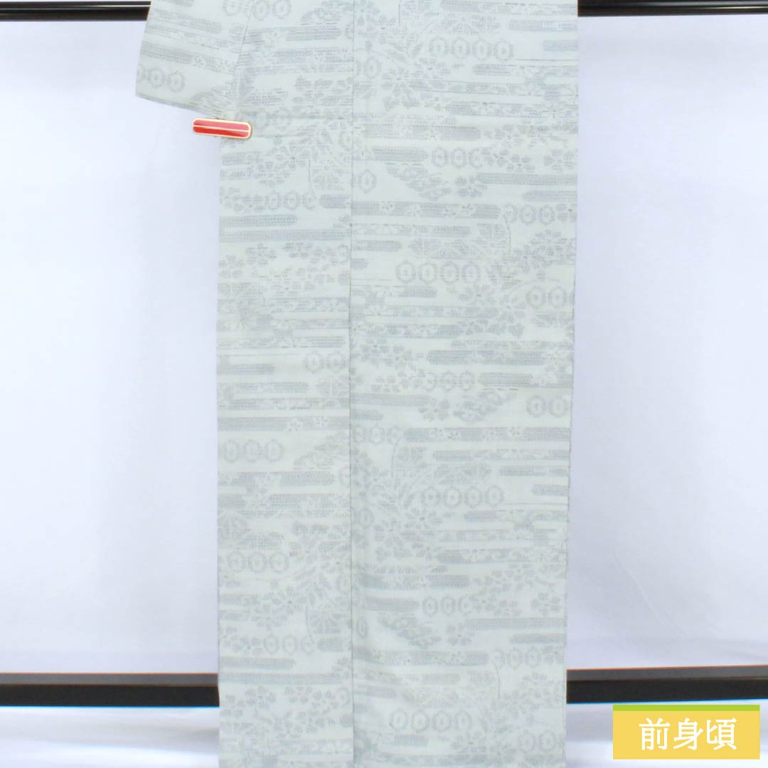 Pure silk tsumugi (pongee) kimono, S rank, length 165.5cm, sleeve length 67.5cm, fish belly white (gyo tohakuiro) pattern, Yuki tsumugi, 100% turtle shell pattern, lined, gray, product number 1116004672522